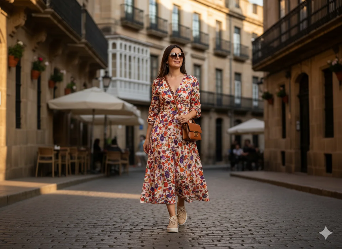 Midi Dress and Comfortable Sneakers