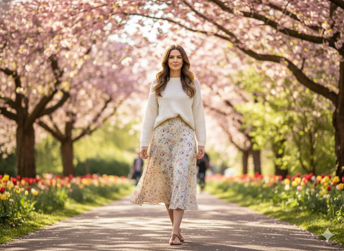 Midi Skirt with Knit Sweater