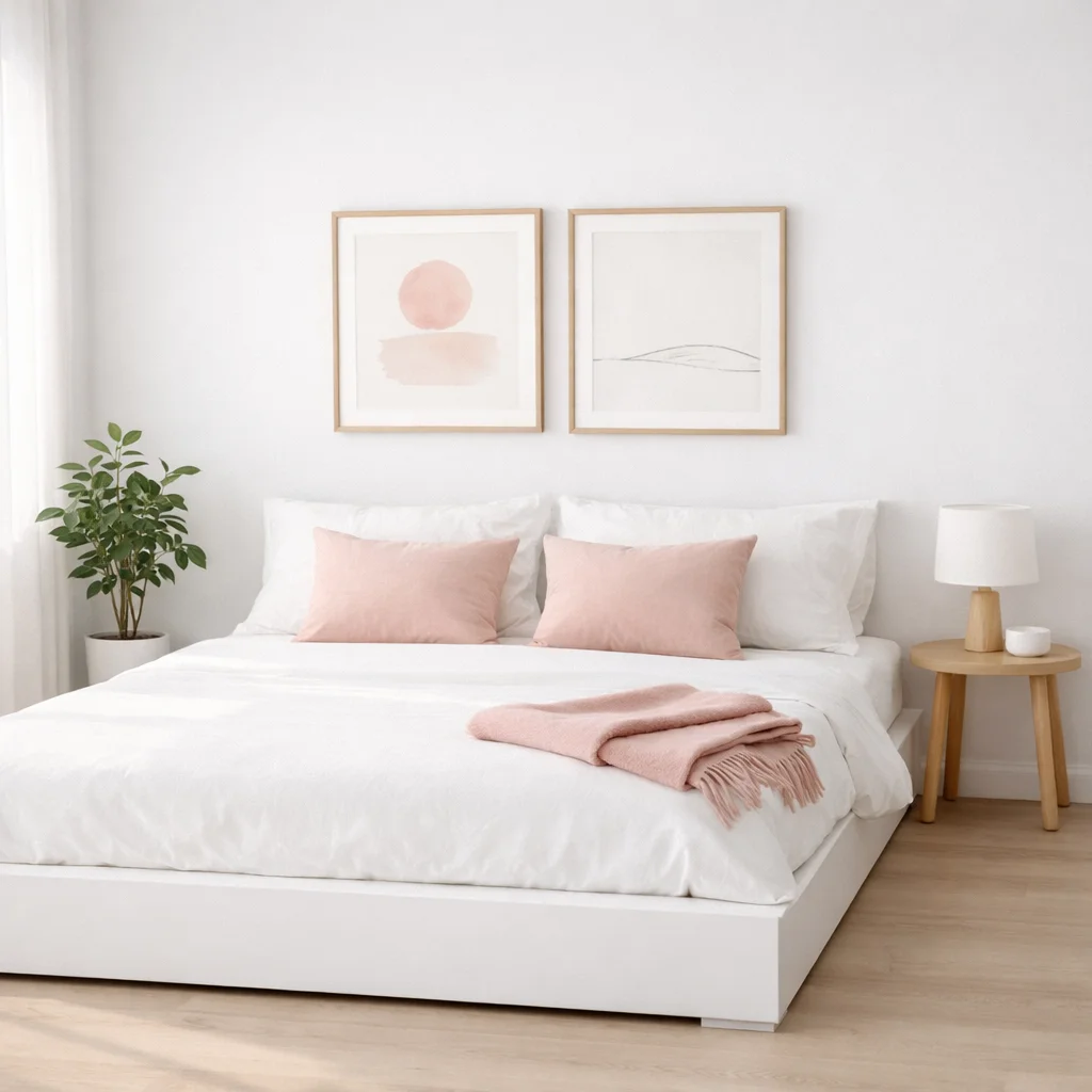 Minimalist White Pink Bedroom