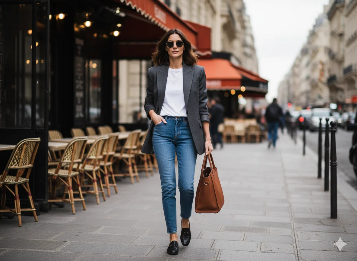 Oversized Blazer with Slim Denim