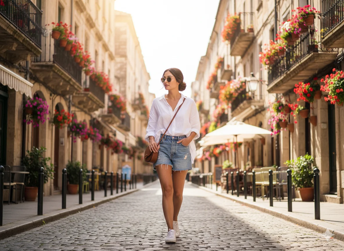 Oversized Shirt with Denim Shorts