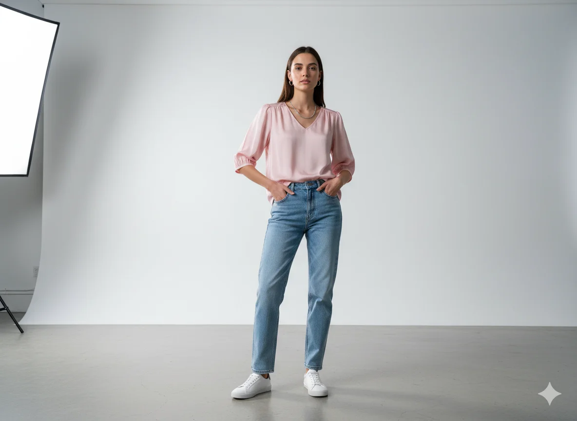 Pastel Blouse with Straight Leg Jeans