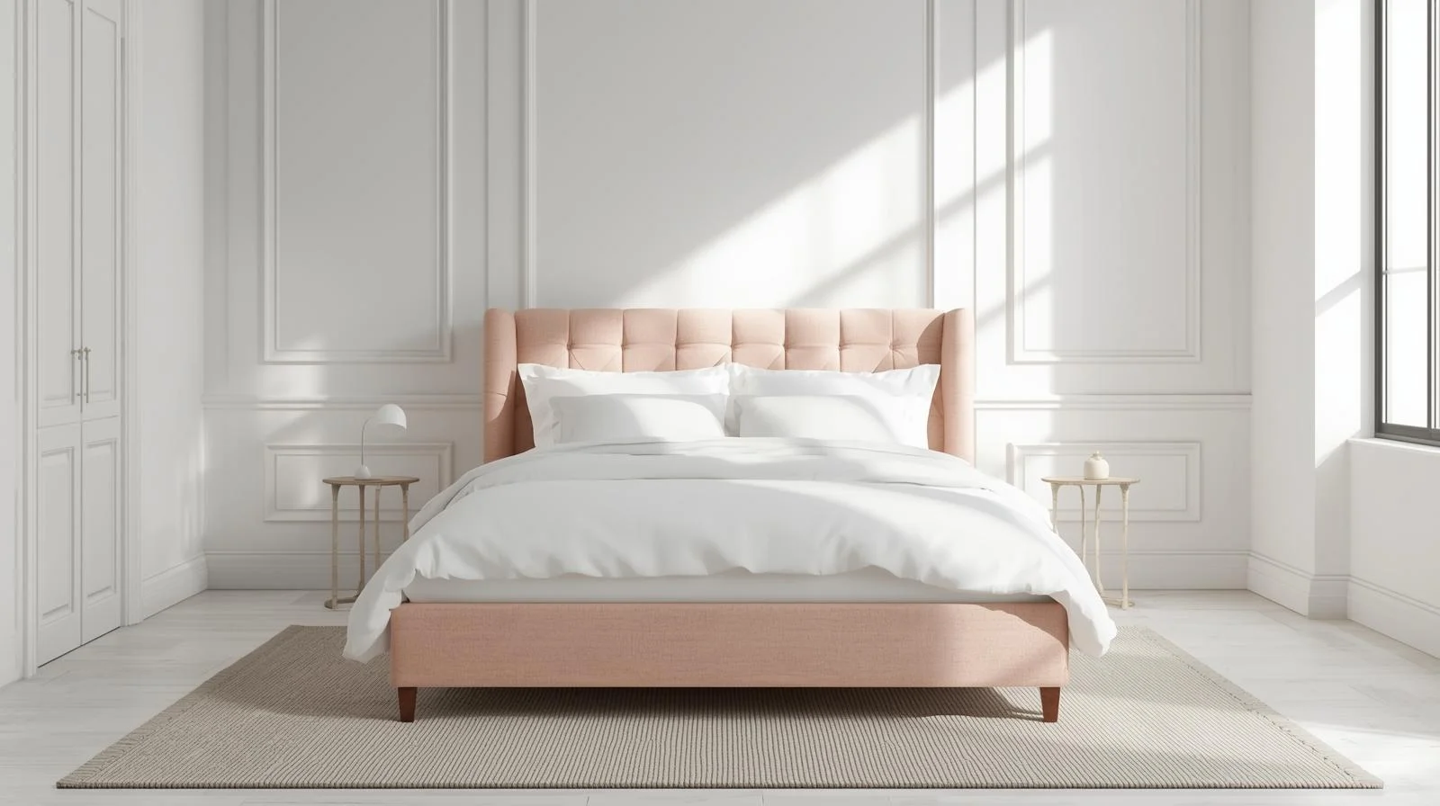 Pink Bed Frame with White Surroundings