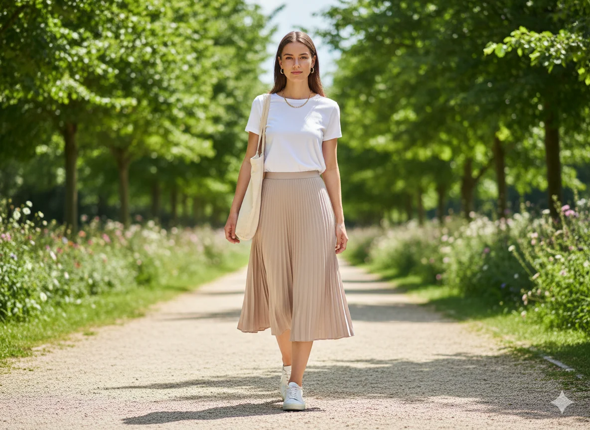 Pleated Skirt and Basic Tee