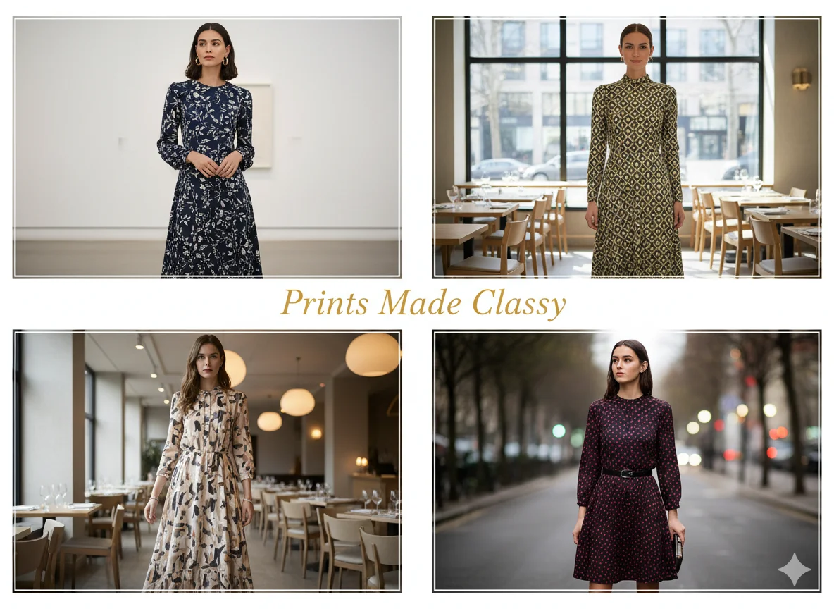 Printed Dress with Simple Accessories