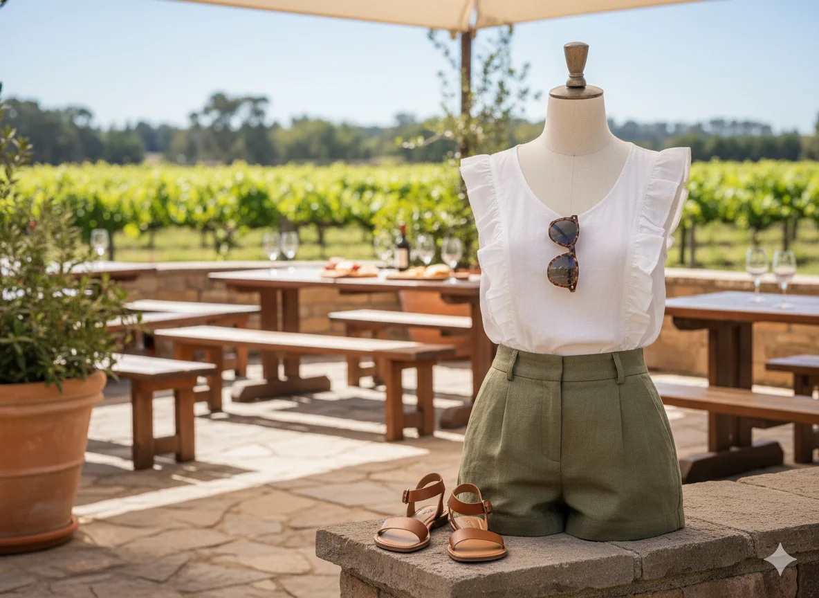 Ruffle-Trimmed Blouse and High-Waisted Shorts