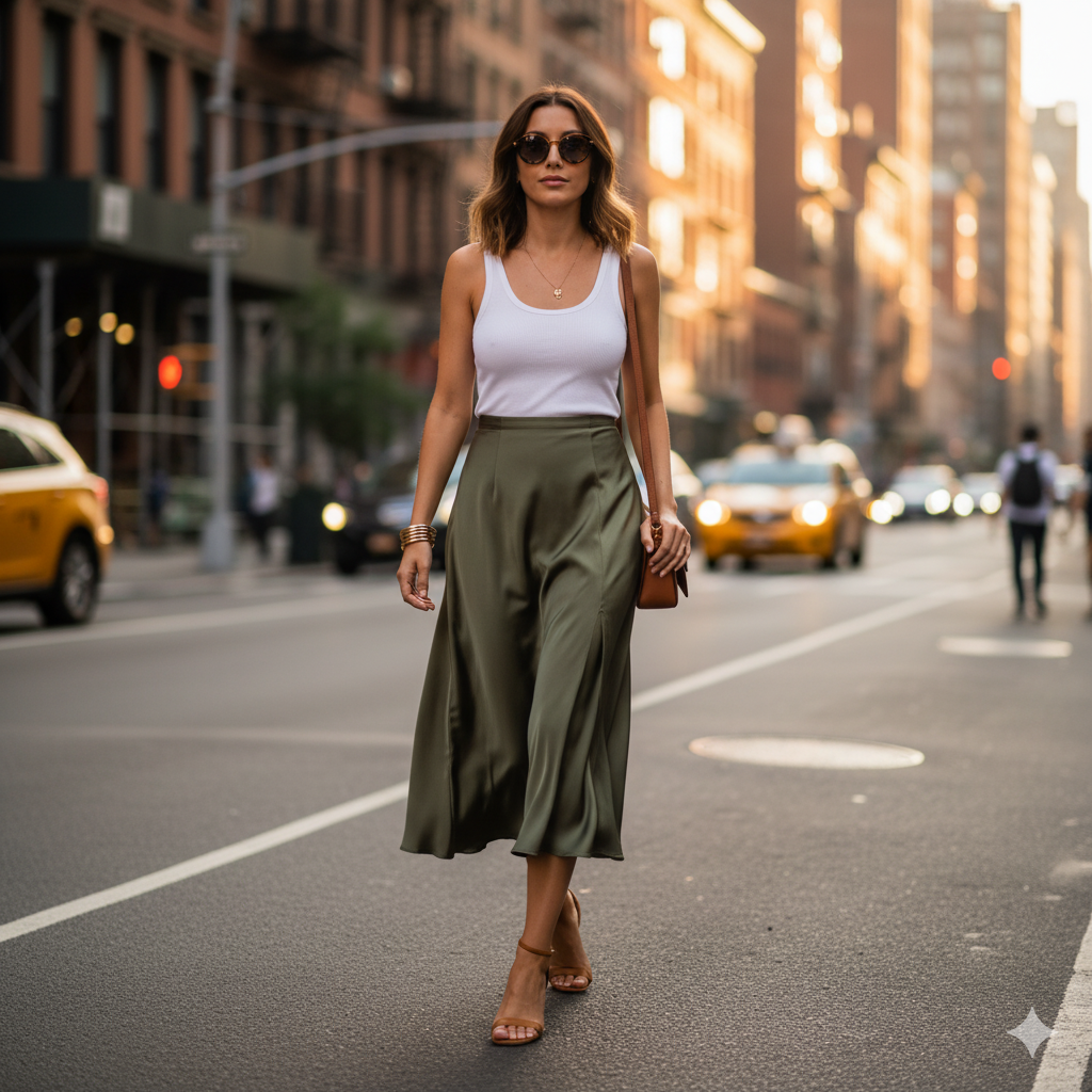 Satin Skirt with Tank Top