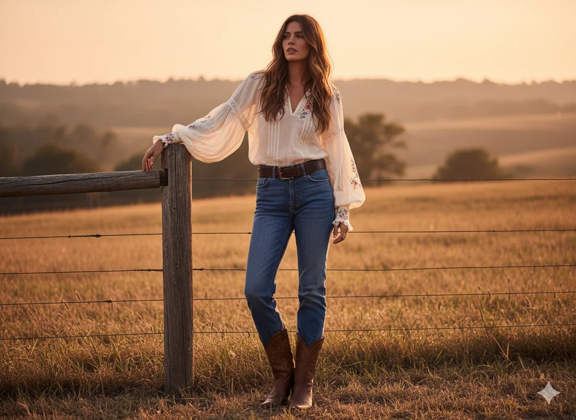 Sheer Peasant Blouse and Bootcut Jeans