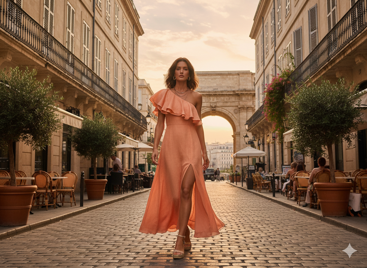 Silk Slip Dress with Sandals