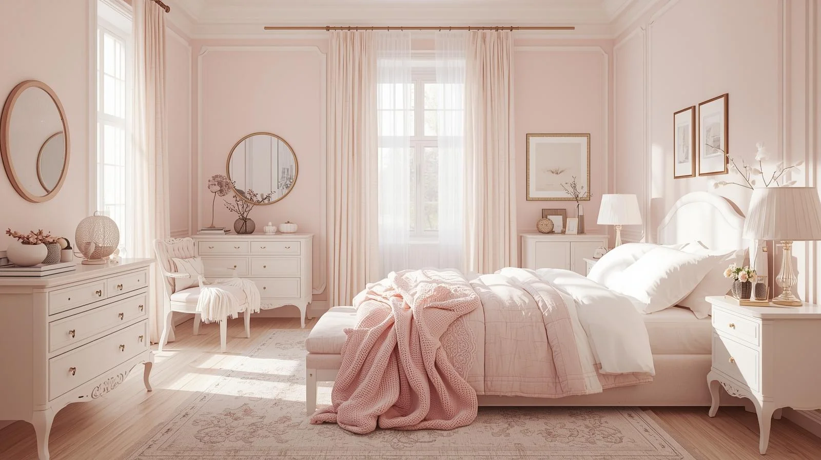 Soft Pastel Pink and White Bedroom