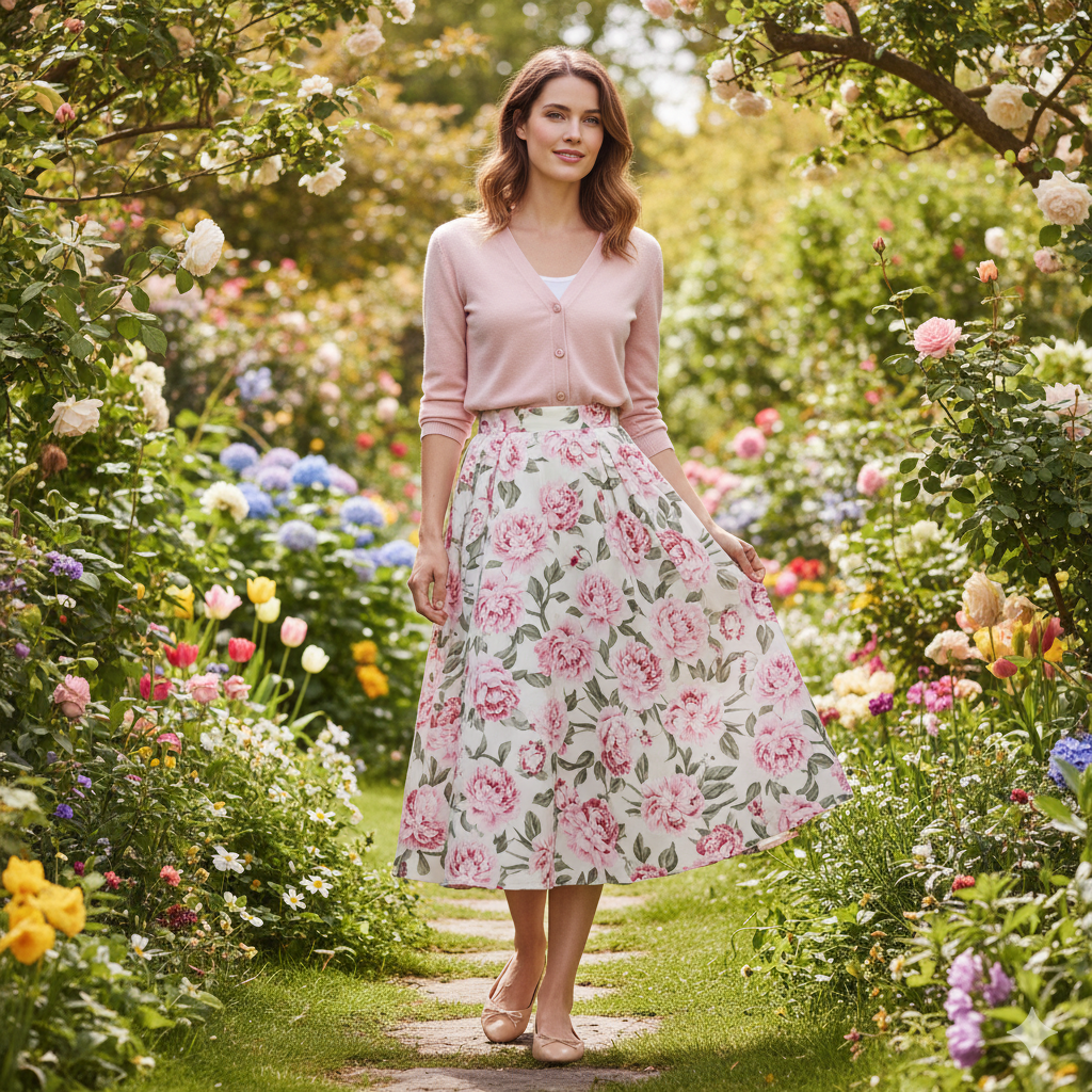 Spring Floral Skirt and Cardigan