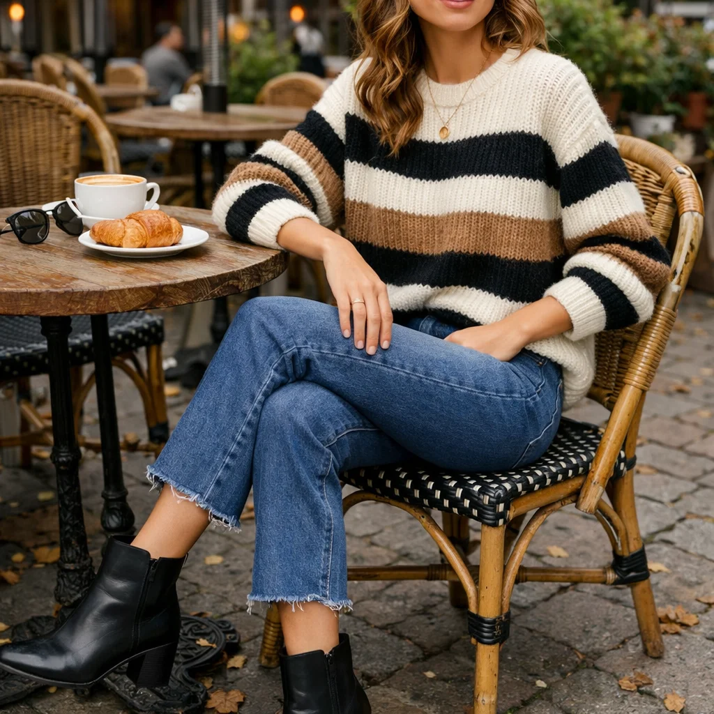 Striped Sweater With Cropped Jeans