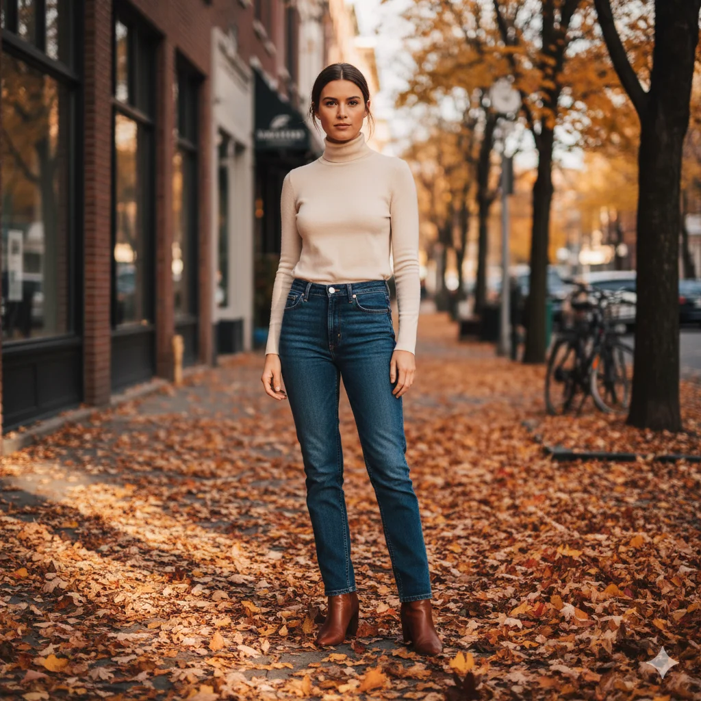 Turtleneck with High Waist Jeans