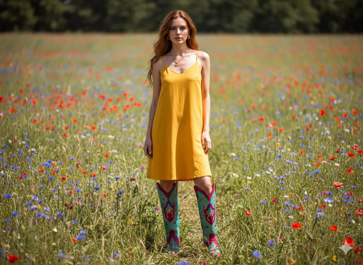 Yellow Sundress with Statement Boots